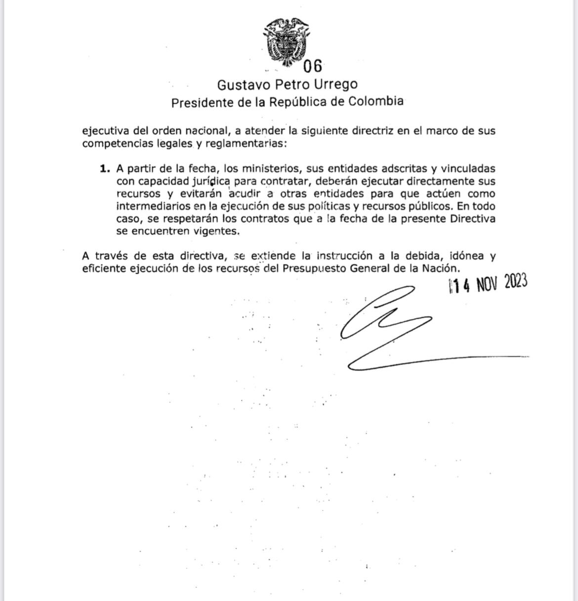 Directiva presidente Petro ministerios