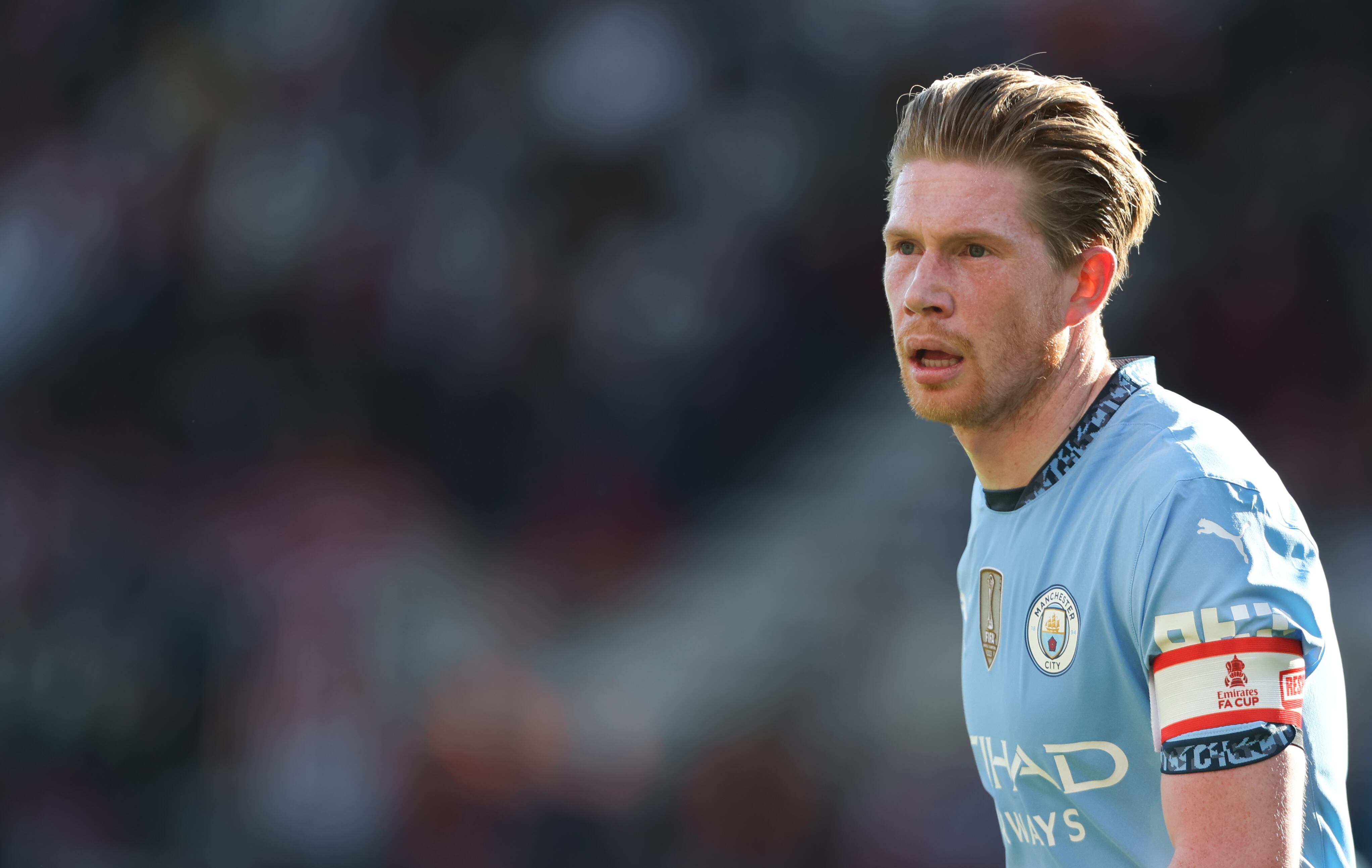 BOURNEMOUTH, ENGLAND - MARCH 30: Manchester City's Kevin De Bruyne during the Emirates FA Cup Quarter Final match between AFC Bournemouth and Manchester City at Vitality Stadium on March 30, 2025 in Bournemouth, England. (Photo by Rob Newell - CameraSport via Getty Images)