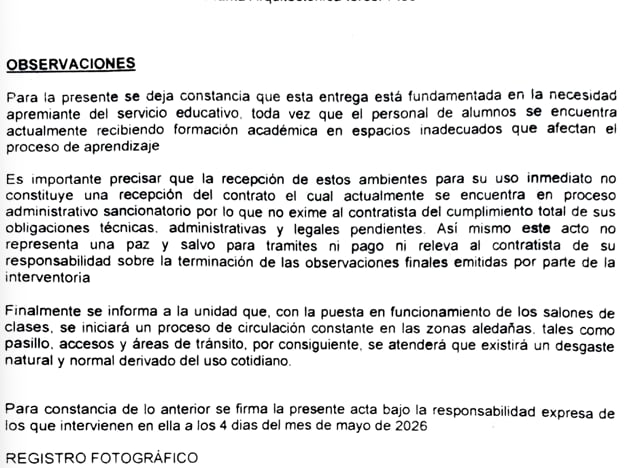 La Escuela Inocencio Chinchá, reitera que sus alumnos están recibiendo clases en lugares inadecuados.