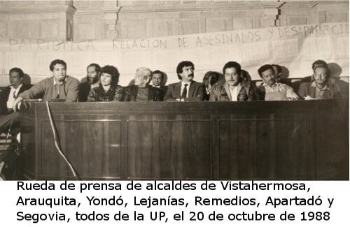 La izquierda, representada en los ochenta por la Unión Patriótica, pasó de ser el partido ganador en dos municipios entre 1931 y 1982, a triunfar en seis municipios en las elecciones de alcaldes en 1988. De éstos, dos estaban en la zona de Urabá (Apartadó y Mutatá), dos en la zona del Magdalena medio (Segovia y Remedios), uno en el Oriente (El Peñol) y otro en el norte del área metropolitana de Medellín (Barbosa). 