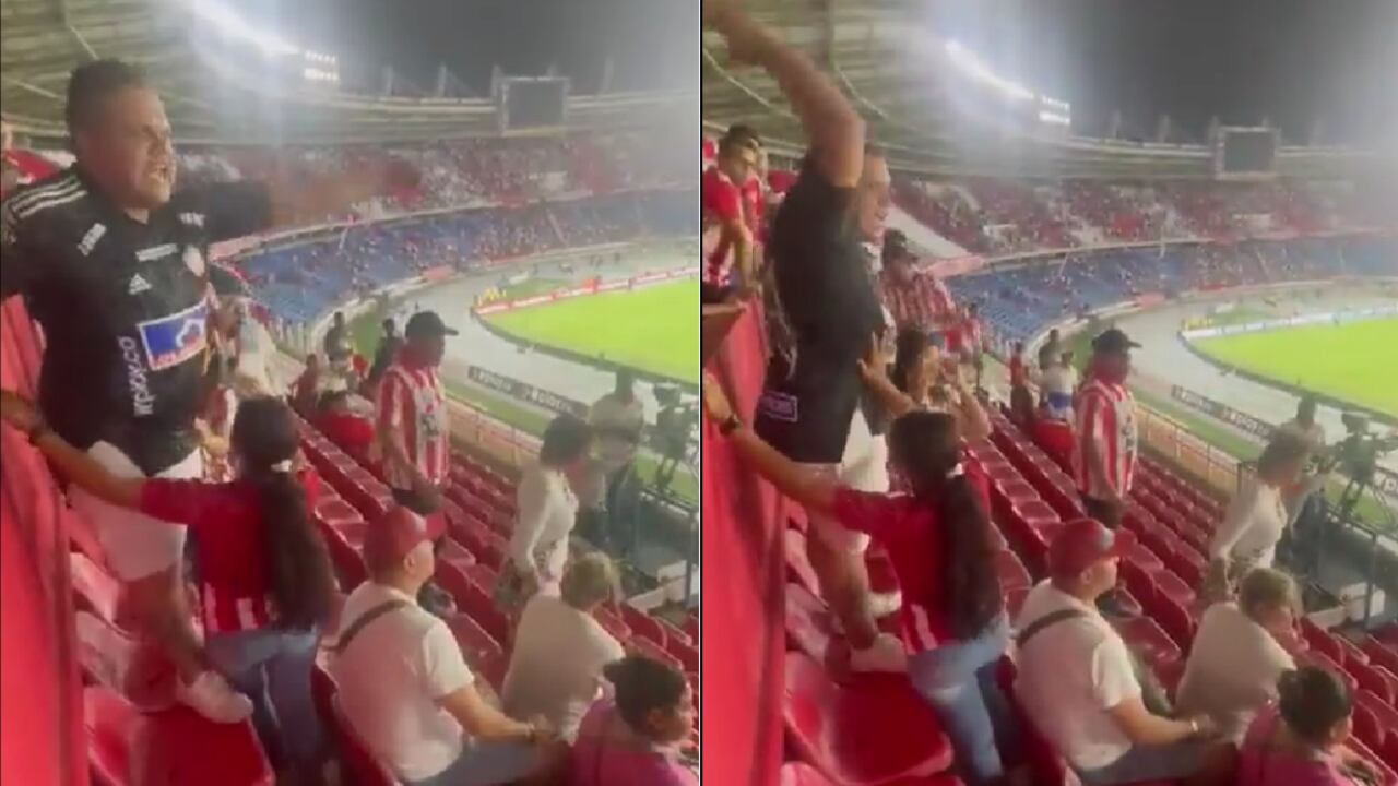 Hincha de Junior discutiendo luego de la derrota con Envigado.