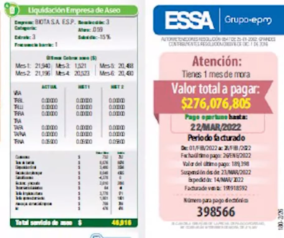 Factura luz 200 millones Ademar Miranda- Foto: Pantallazo Enlace Noticias Barrancabermeja