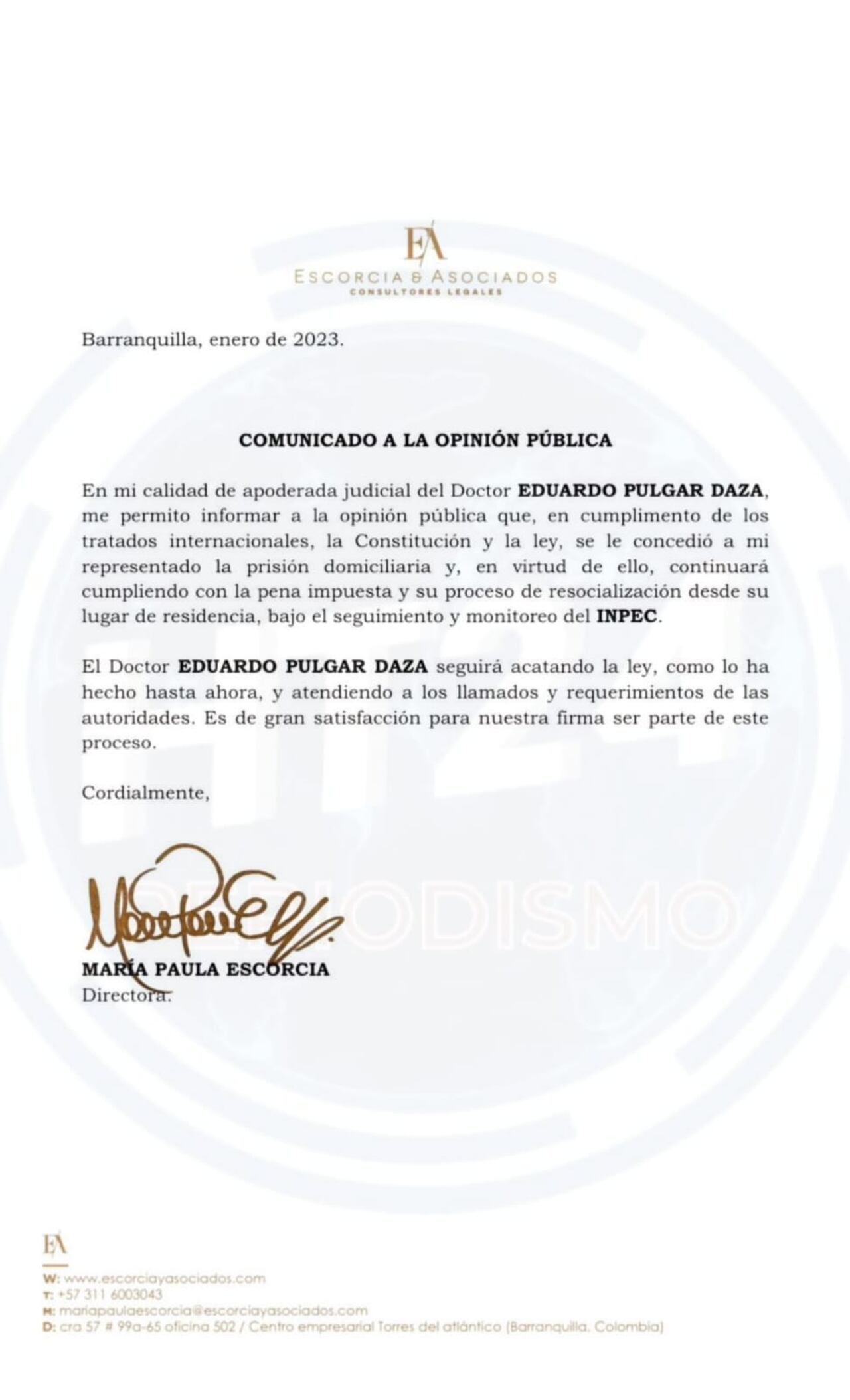 Comunicado abogados Eduardo Pulgar