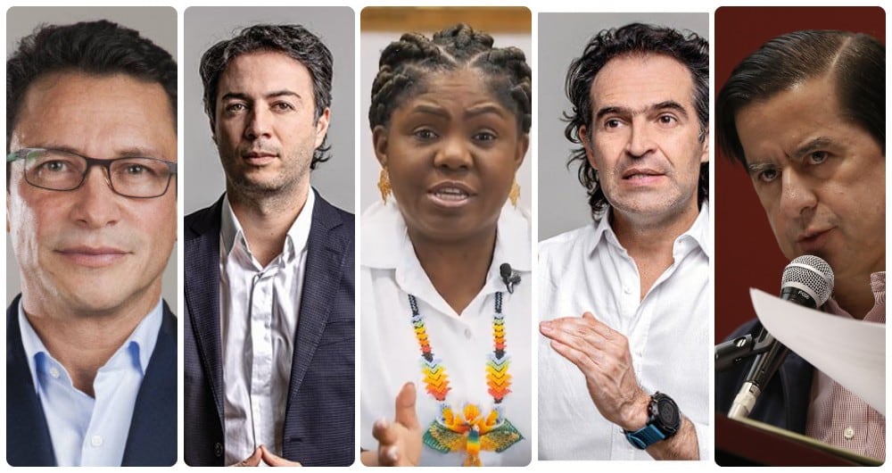 Carlos Caicedo, Daniel Quintero, Francia Márquez, Fico Gutiérrez y Juan Fernando Cristo.