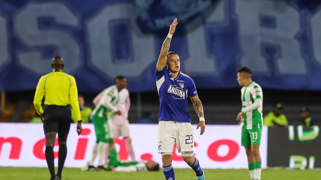 Leonardo Castro celebrando su gol contra Atlético Nacional en la final de la Copa Betplay 2023