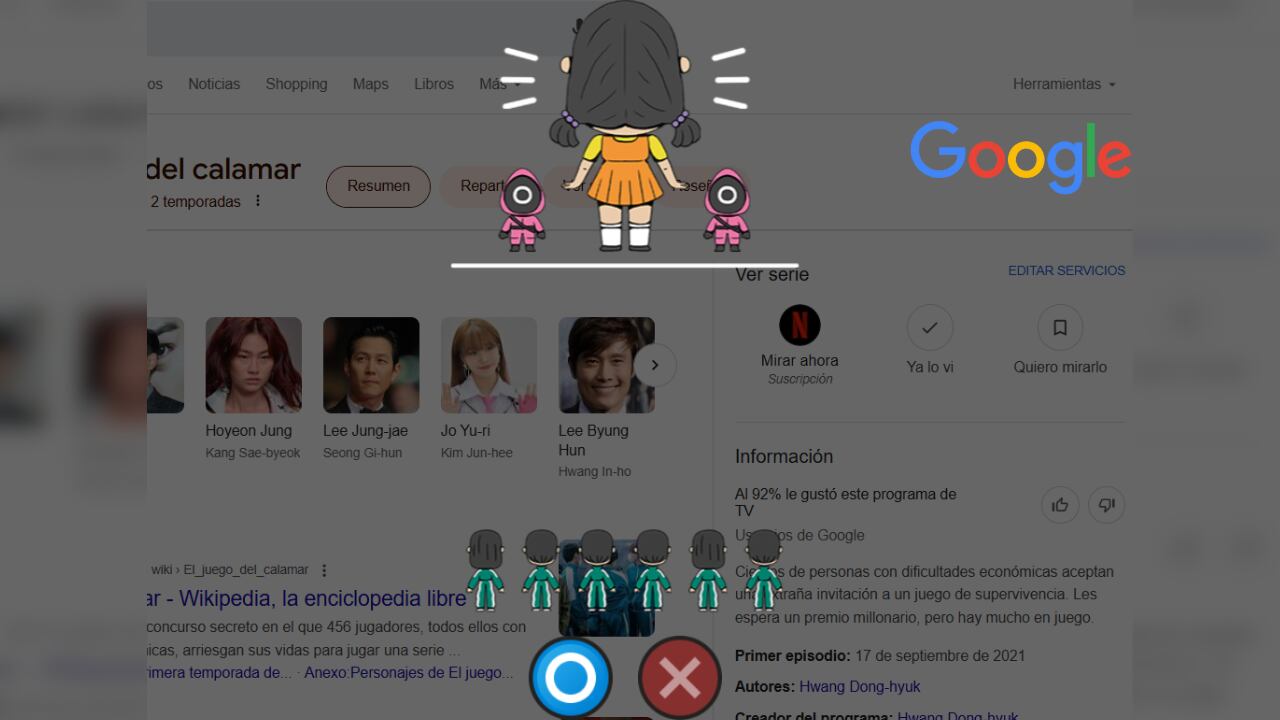 Con solo buscar El Juego del Calamar, los usuarios pueden jugar un minijuego inspirado en la serie, disponible en Google.