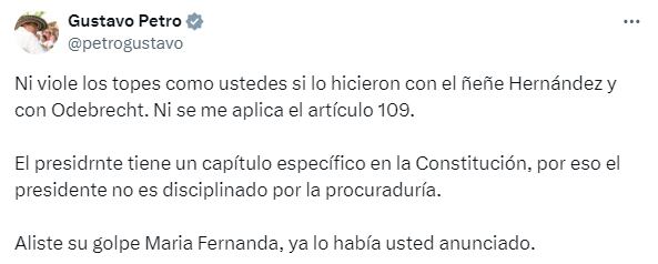 Mensajes entre María Fernanda Cabal y Gustavo Petro