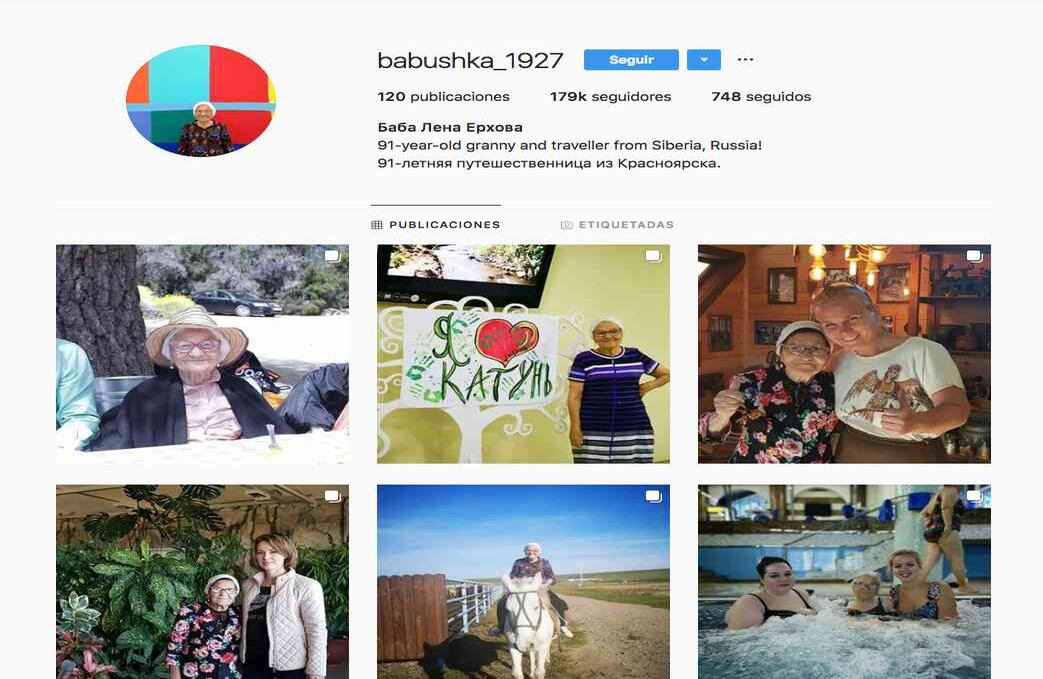 Elena Erkhova / @babushka_1927. Noventa y un años tiene esta abuela rusa que posee 180 mil seguidores en su cuenta de Instagram. En esta red social se la ve cocinando, montando a caballo, en la playa o disfrutando de una piscina. Es una viajera que comenzó a recorrer el mundo y ha visitado muchas ciudades europeas. Su felicidad y energía son una gran inspiración para disfrutar cada etapa de la vida. 