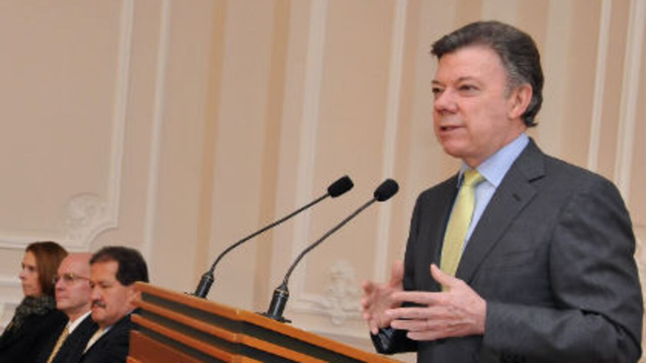 El presidente Juan Manuel Santos, durante su reunión con los gremios este viernes en el que habló del TLC.