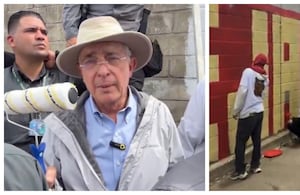 Álvaro Uribe borró grafiti sobre los falsos positivos cerca de su casa en Llanogrande, en el oriente antioqueño.