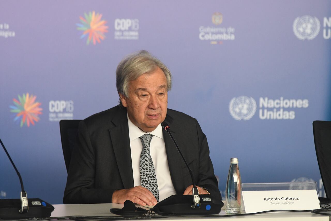 Cali: Cop 16, zona azul. rueda de prensa con Secretario General de la ONU Antonio Guterres, foto José L Guzmán. EL País