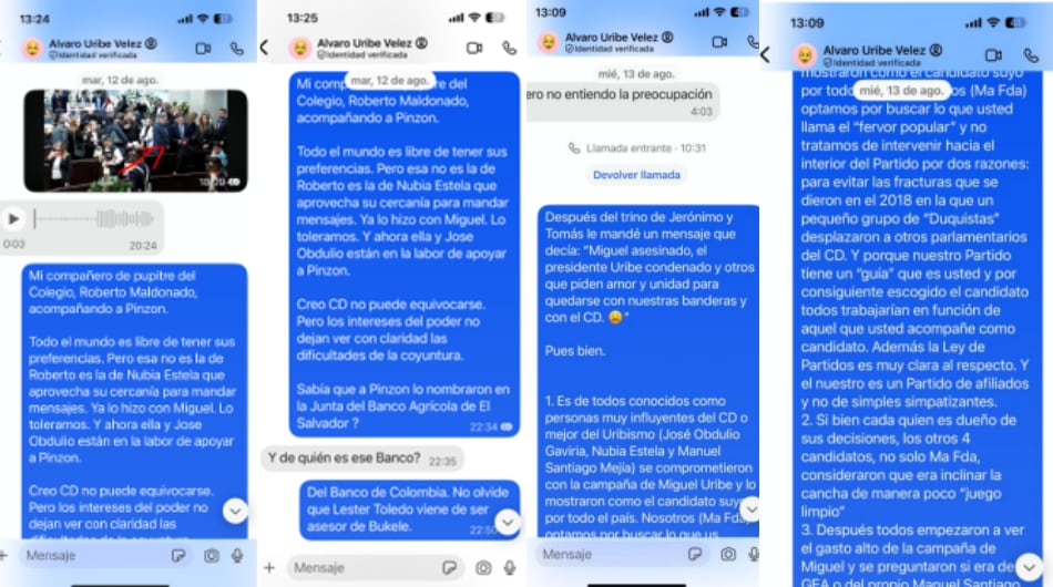 Conversaciones de Signal entre Álvaro Uribe y José Félix Lafaurie.