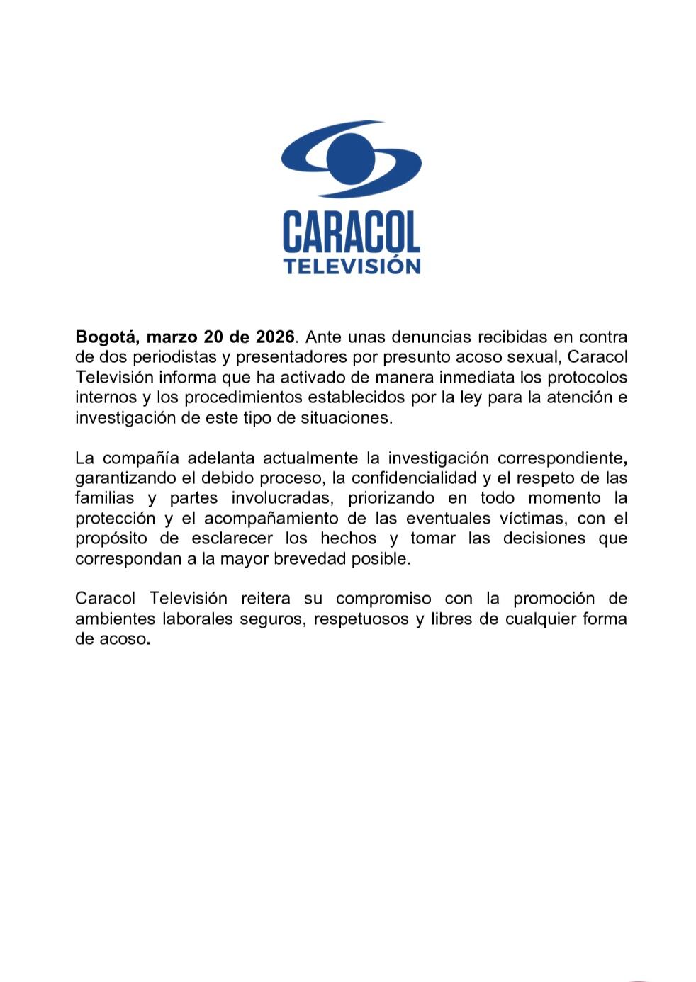 Respuesta oficial, Caracol Televisión