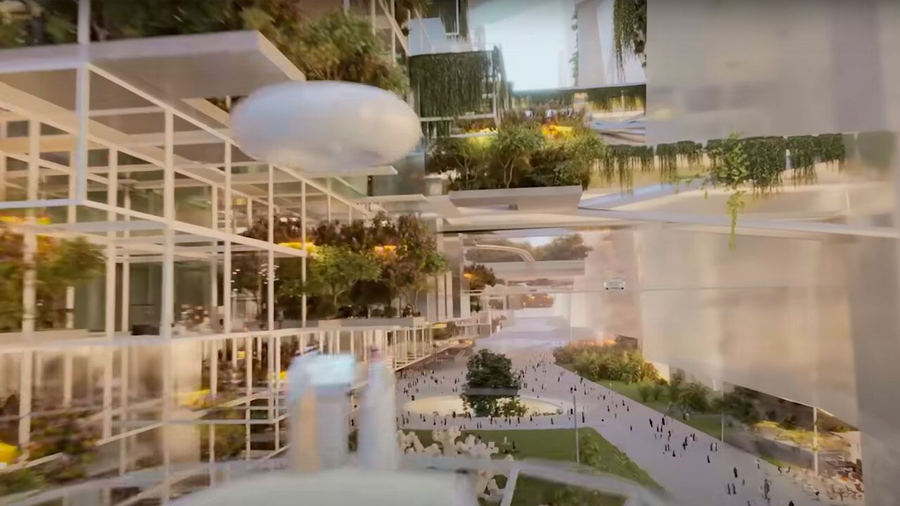 The Line es una ciudad futurista que tendría un sistema de taxis aéreos y un tren de alta velocidad.