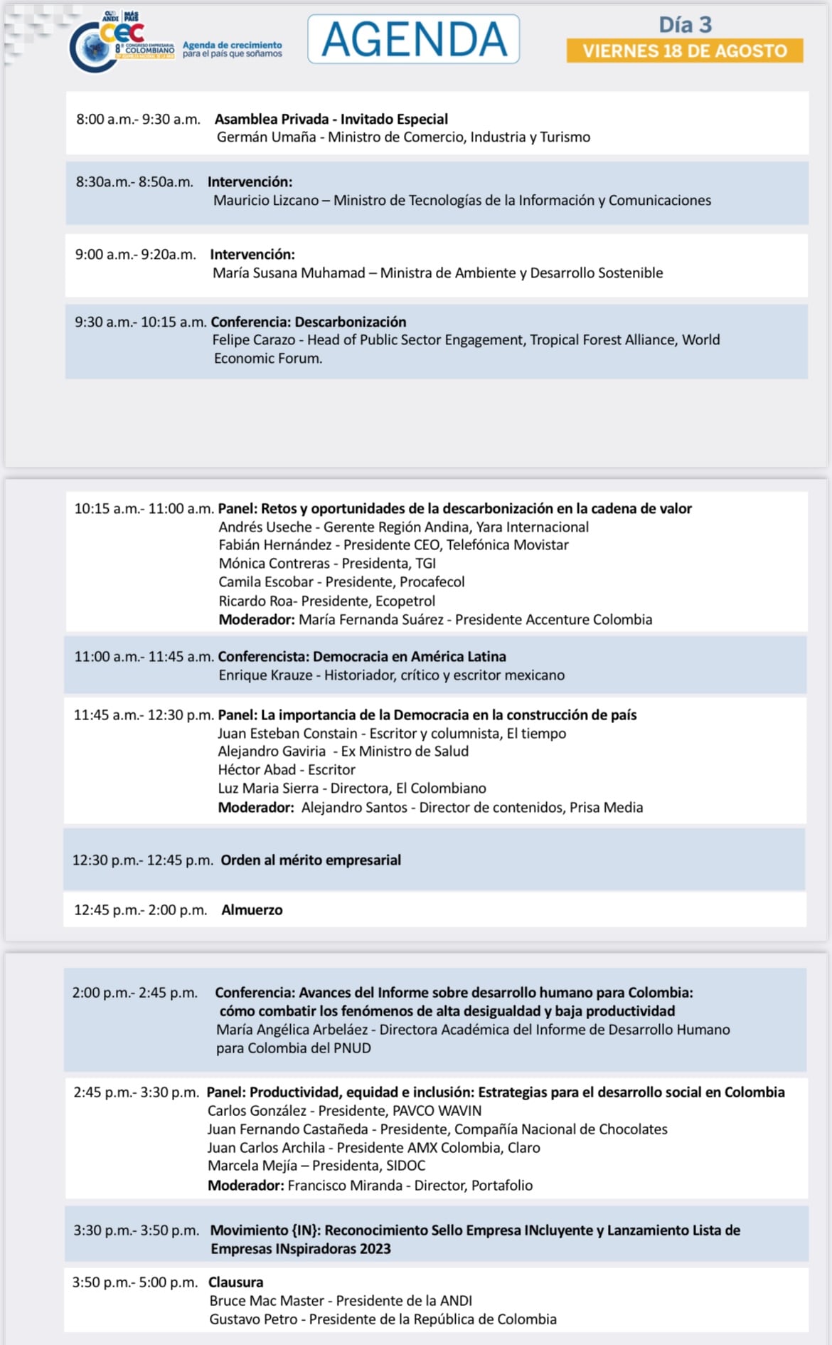 Agenda Andi congreso Cartagena