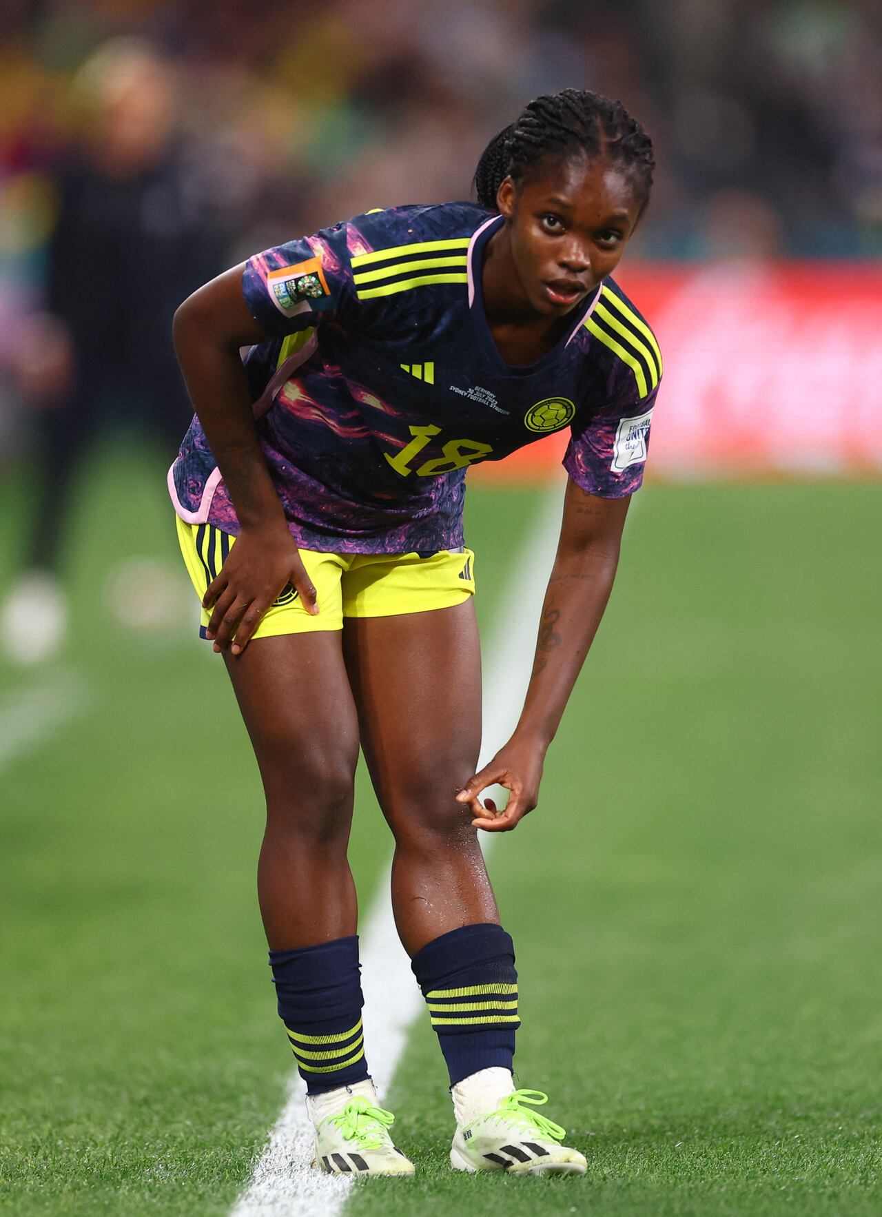 Soccer Football - FIFA Women’s World Cup Australia and New Zealand 2023 - Group H - Germany v Colombia - Sydney Football Stadium, Sydney, Australia - July 30, 2023 Colombia's Linda Caicedo reacts REUTERS/Carl Recine