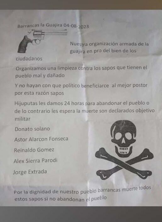 Este es el panfleto que emitieron desde el grupo armado