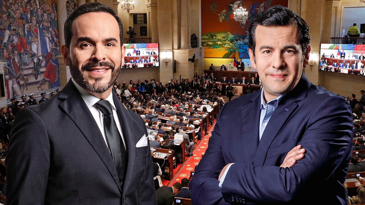 El ministro del Interior designado, Rodrigo Lara (derecha), será el encargado de mantener las mayorías del presidente electo, Abelardo De La Espriella (izquierda).