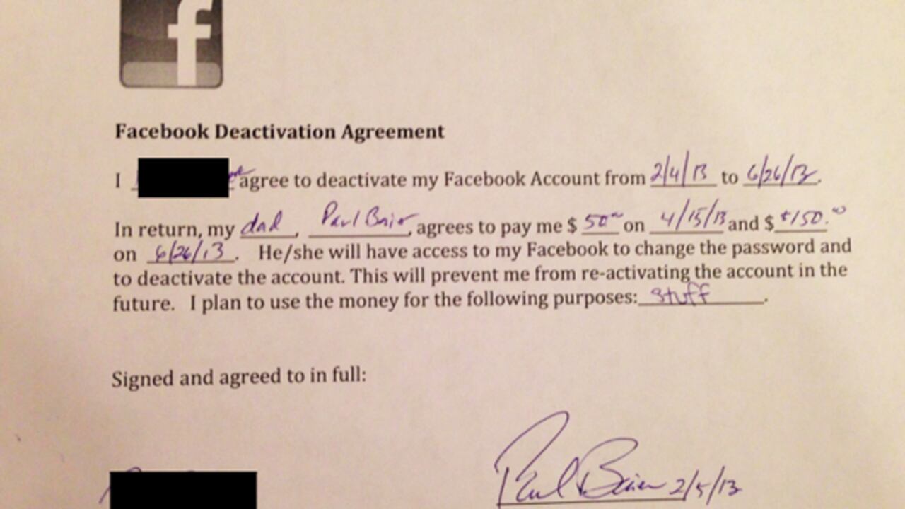 Este es el contrato entre Paul Baier y su hija de 14 años.