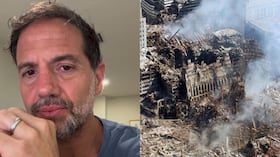 Lucas Jaramillo y las Torres Gemelas tras el atentado terrorista.