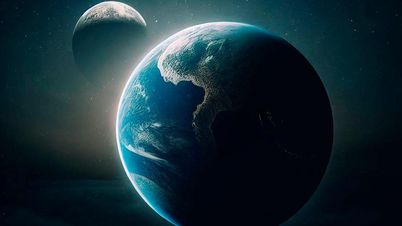 Ilustración de la Luna gravitando a la Tierra.