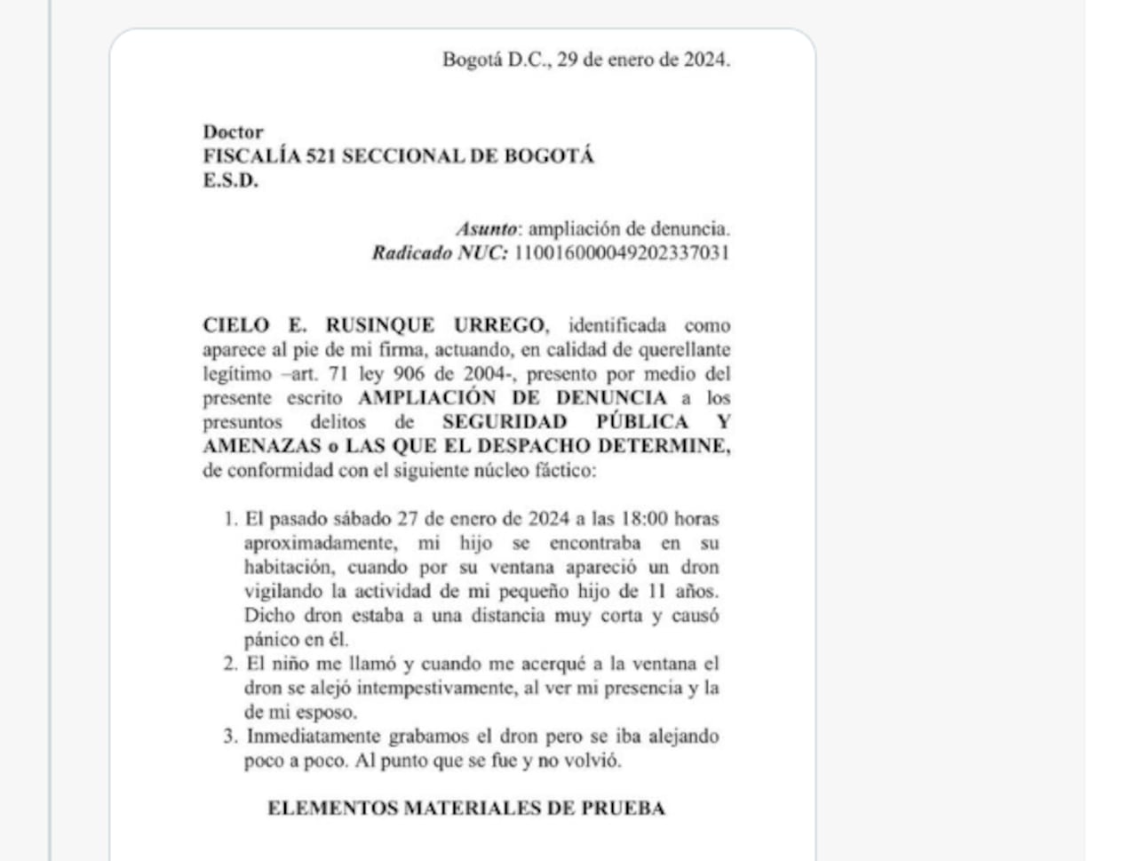 Cielo Rusinque denuncia una presunta persecución por parte de la Fiscalía.