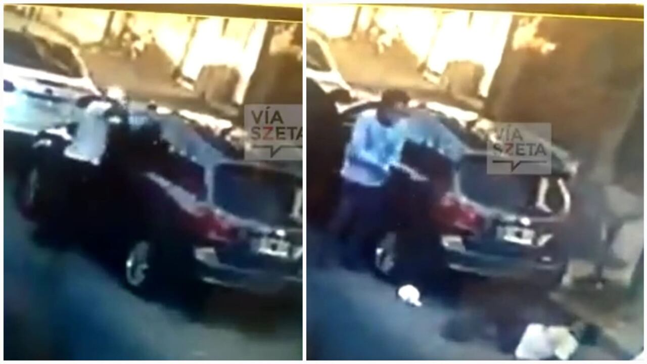 Cámaras de seguridad dejaron en evidencia cómo un joven se acercó a la ventana de quien sería su víctima y lo amedrenta con una pistola de juguete.