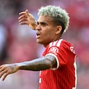MUNICH, GERMANY - AUGUST 15: Luis Diaz of Bayern Munich reacts during the Telekom Cup match between FC Bayern München and RB Leipzig at Allianz Arena on August 15, 2026 in Munich, Germany. (Photo by Christian Kaspar-Bartke/Getty Images)