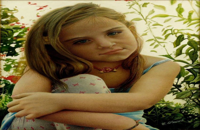 Sus obras tienen historias detrás, como esta niña, una huérfana que conoció en Chile.