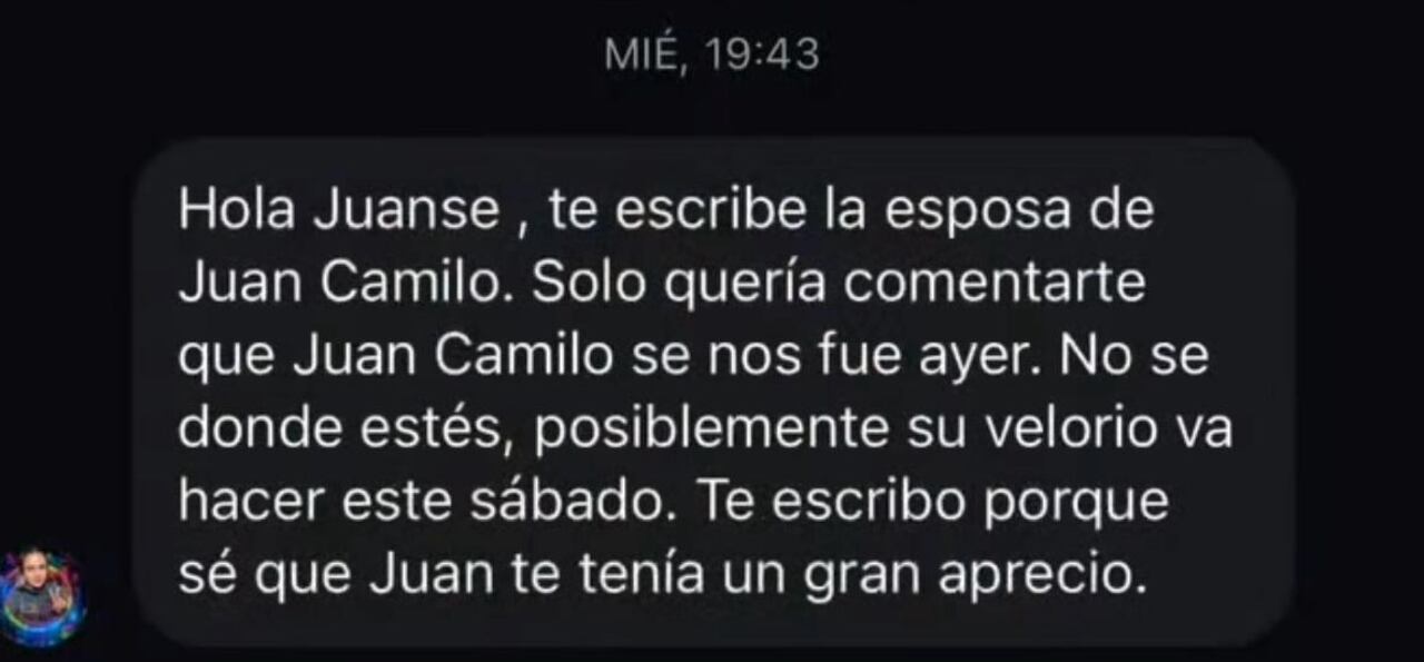 Juanse Quintero se enteró de la muerte de su amigo por medio de un mensaje de Instagram.