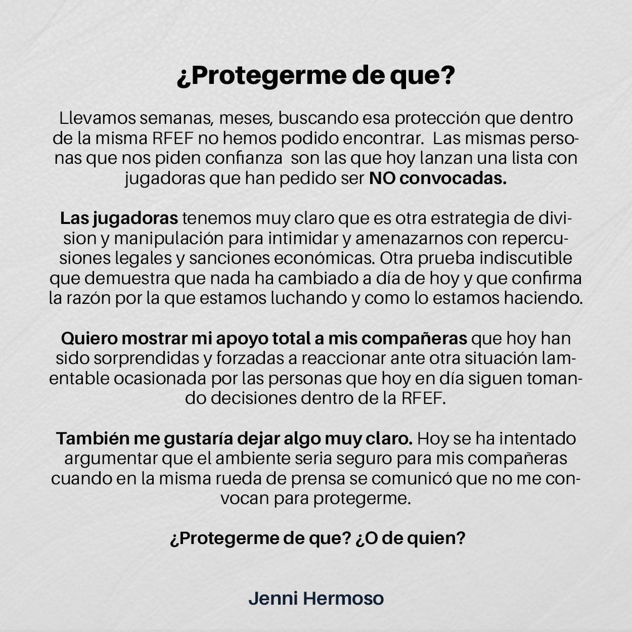 Comunicado Jenni Hermoso por su no convocatoria con España.