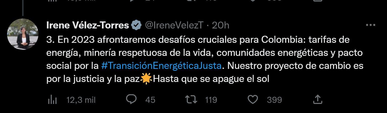 Trino Ministra Irene Vélez