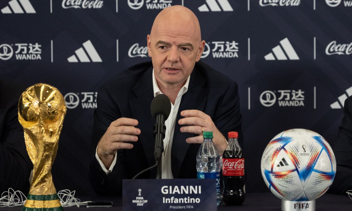 FIFA President Gianni Infantino speaks during a press conference in New York on June 16, 2022. Mexico City's iconic Azteca Stadium and the Los Angeles Rams' multi-billion-dollar SoFi Stadium were among 16 venues named on June 16 to stage games at the 2026 World Cup being held in the United States, Canada and Mexico.
AFP/Yuki IWAMURA