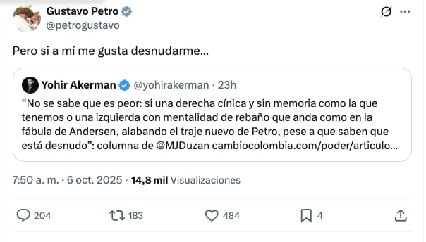Mensaje del presidente Gustavo Petro.