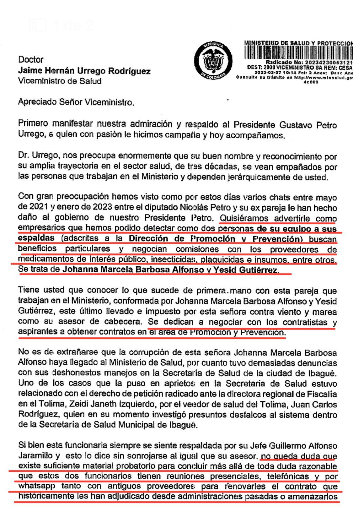 Denuncia sobre supuesto cobro de coimas en el Ministerio de Salud