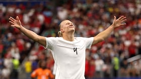 30 de junio: Erling Haaland #9 de Noruega celebra el segundo gol de su equipo durante el partido de dieciseisavos de final de la Copa Mundial de la FIFA 2026.