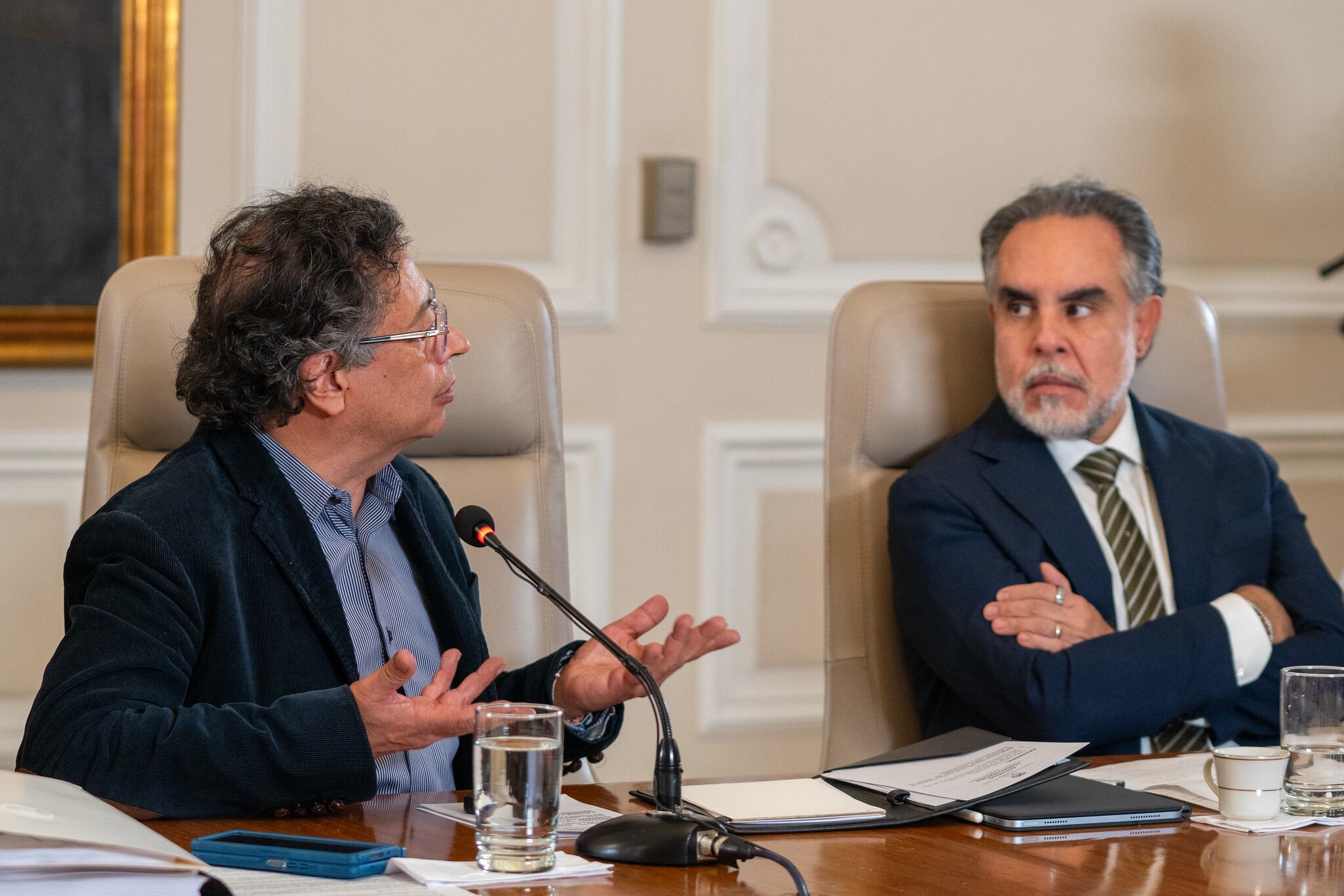 El presidente, Gustavo Petro, y Armando Benedetti, ministro del Interior, en el consejo de ministros del 10 de marzo de 2025