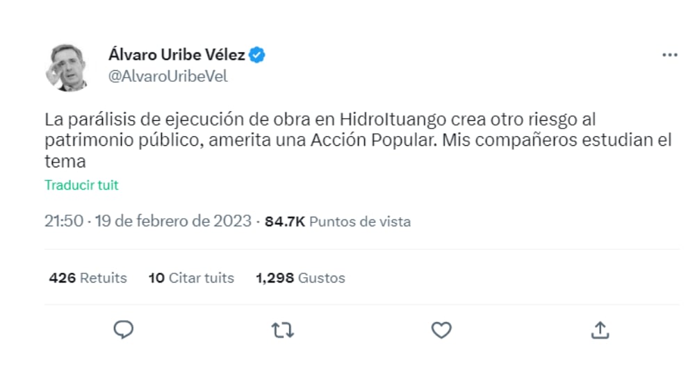 Trino de Uribe sobre Hidroituango.