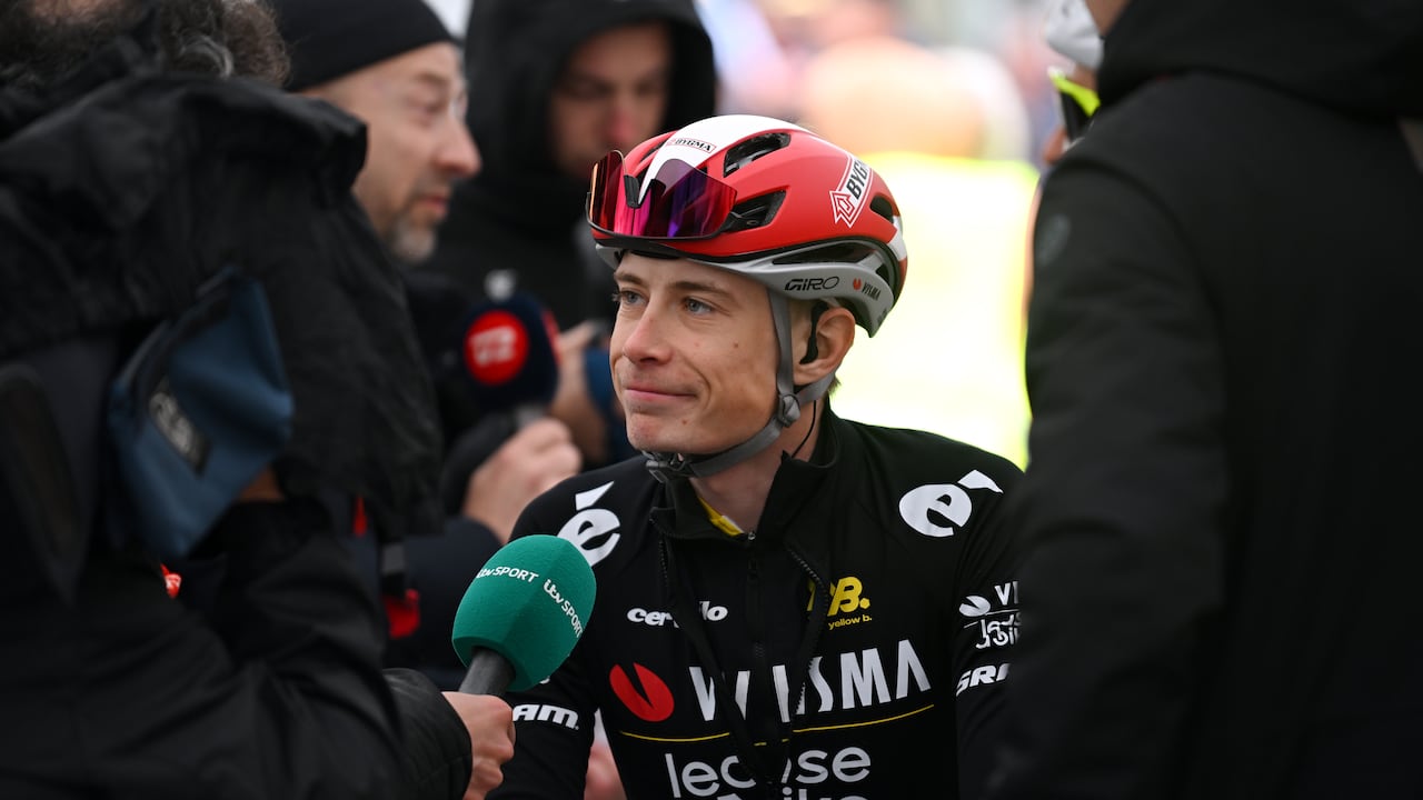 AINT-JUST-EN-CHEVALET, FRANCE - MARCH 13: Jonas Vingegaard of Denmark and Team Visma | Lease A Bike - Yellow Leader Jersey prior to the 83rd Paris - Nice 2025, Stage 5 a 203.3km stage from Saint Just en Chevalet to La Cote Saint Andre 565m / #UCIWT / on March 13, 2025 in Saint-Just-en-Chevalet, France. (Photo by Dario Belingheri/Getty Images)