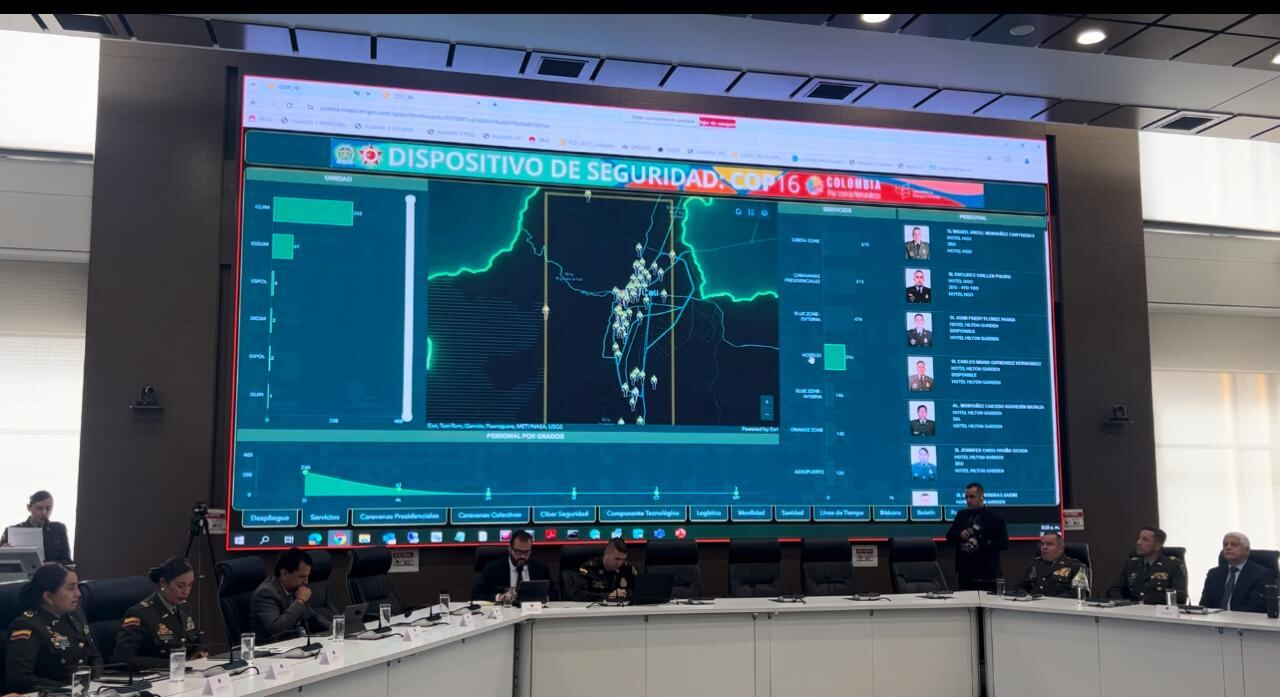 Puesto mando unificado para monitorear la seguridad durante la cumbre mundial ambiental Cop 16, que se desarrollará en Cali.