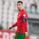 Portugal's Cristiano Ronaldo walks on the pitch during the World Cup 2022 group A qualifying soccer match between Portugal and Azerbaijan at the Juventus Stadium in Turin, Italy, Wednesday, March 24, 2021. (Fabio Ferrari/LaPresse via AP)