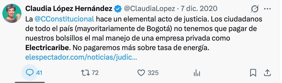 Cuenta de x Claudia López