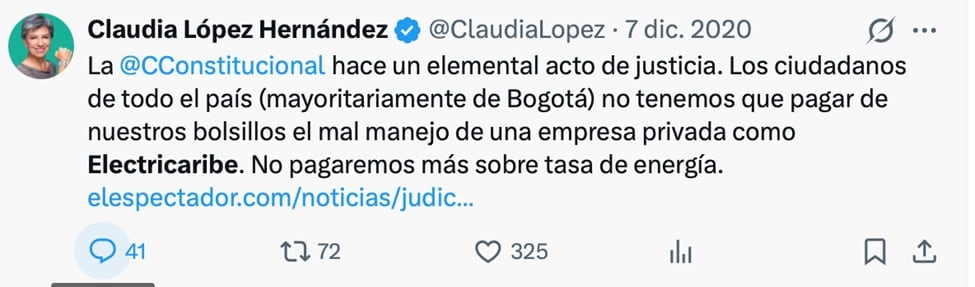 Cuenta de x Claudia López