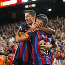 Jordi Alba celebrando su último gol con el Barcelona el pasado 2 de mayo