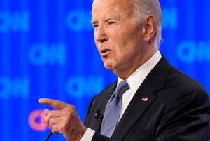 President Joe Biden speaks during a presidential debate with Republican presidential candidate former President Donald Trump, Thursday, June 27, 2024, in Atlanta. (AP Photo/Gerald Herbert)