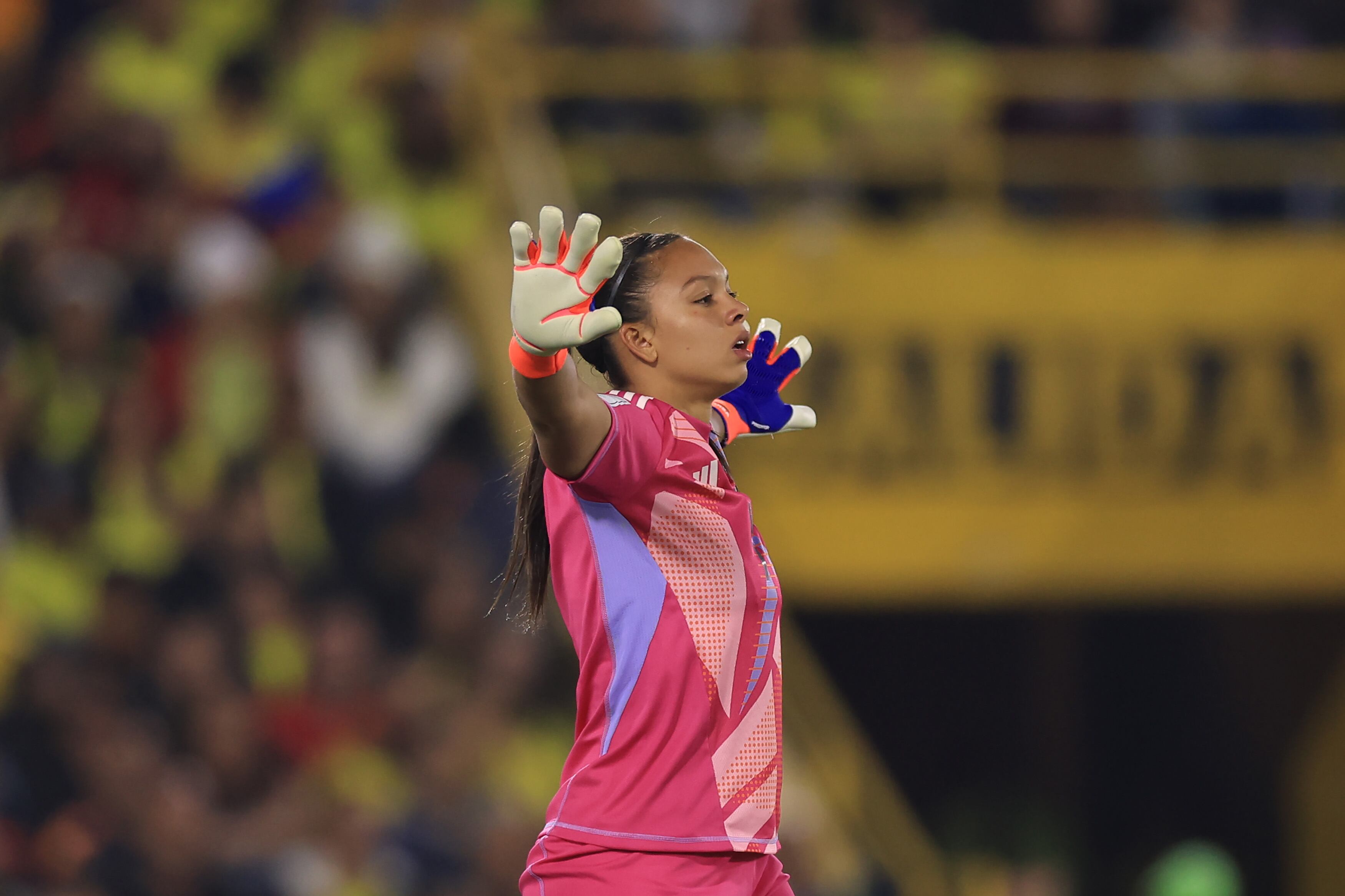 BOGOTA, COLOMBIA - SEPTEMBER 03: Luisa Agudelo of Colombia gestures during FIFA U-20 Women's World Cup Colombia 2024 match between Colombia and Cameroon at Estadio El Campin on September 03, 2024 in Bogota, Colombia. (Photo by Buda Mendes - FIFA/FIFA via Getty Images)