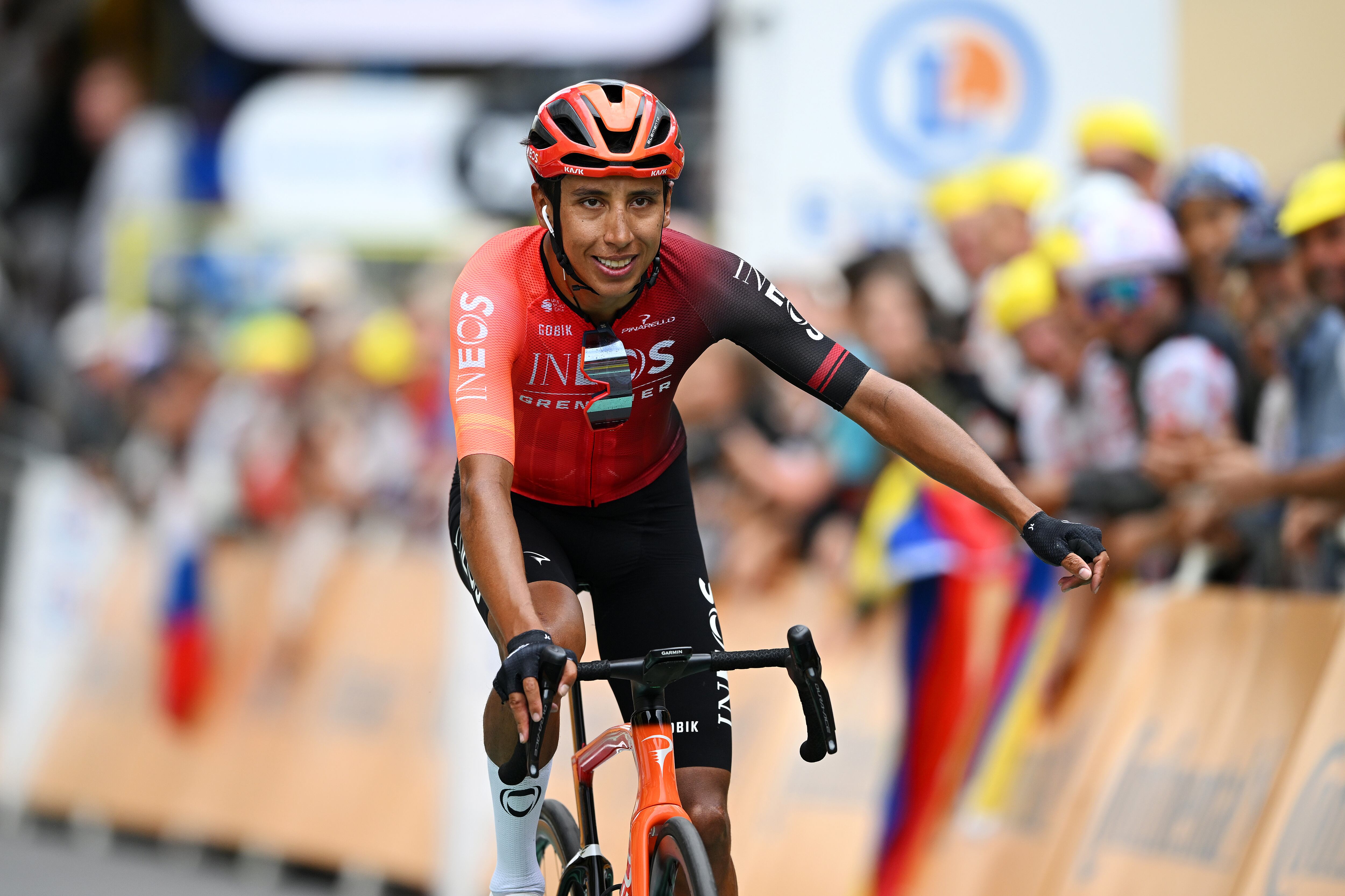 ISOLA 2000, FRANCE - JULY 19: Egan Bernal of Colombia and Team INEOS Grenadiers crosses the finish line during the 111th Tour de France 2024, Stage 19 a 144.6km stage from Embrun to Isola 2000 - (2022m) / #UCIWT / on July 19, 2024 in Isola 2000, France. (Photo by Dario Belingheri/Getty Images)