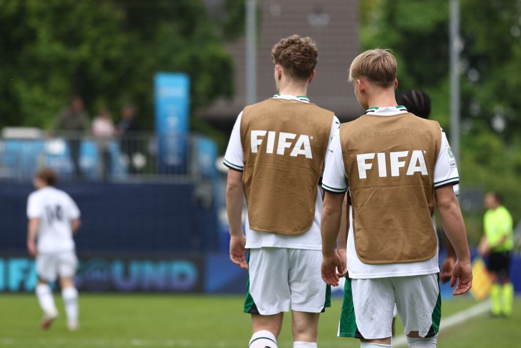 ZURICH, SWITZERLAND - MAY 09: FIFA logo on bibs during day two of the Blue Stars/FIFA Youth Cup 2024 at the Buchlern sports complex on May 09, 2024 in Zurich, Switzerland. (Photo by Francesco Scaccianoce - FIFA/FIFA via Getty Images)