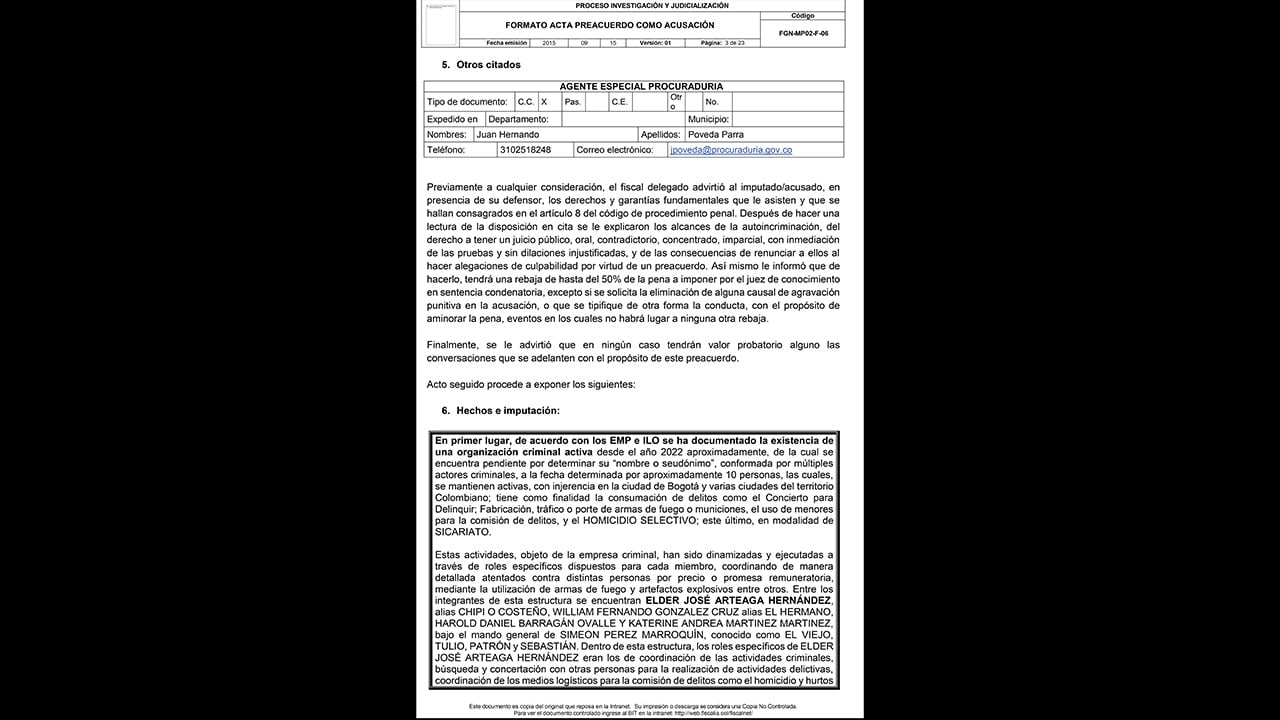 Documentos de la declaración de alias Chipi.
