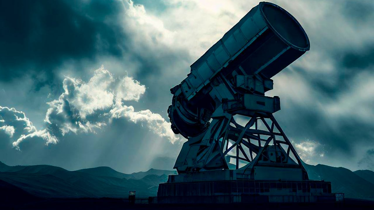 ilustración de un telescopio de gran potencia para observar exoplanetas.